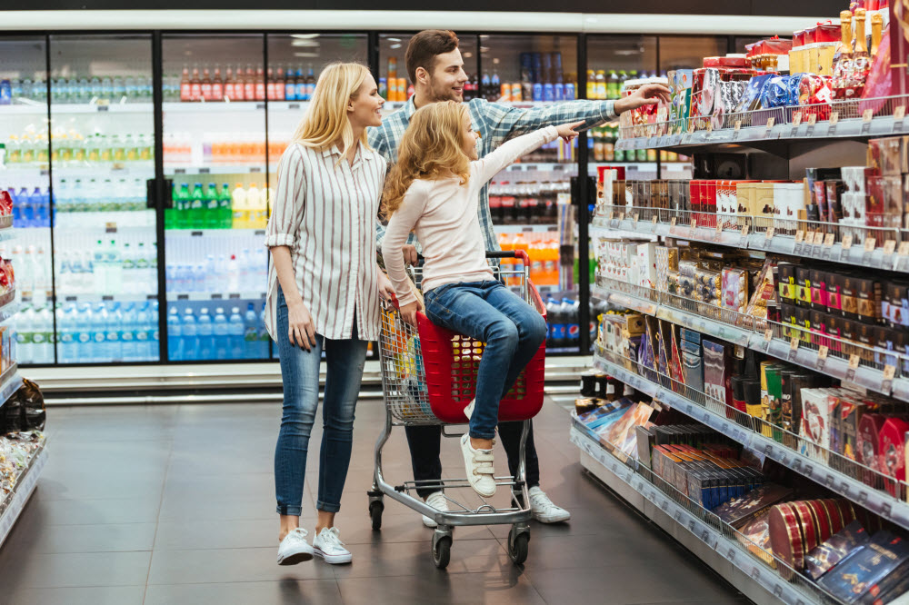 Happy family in departmental store